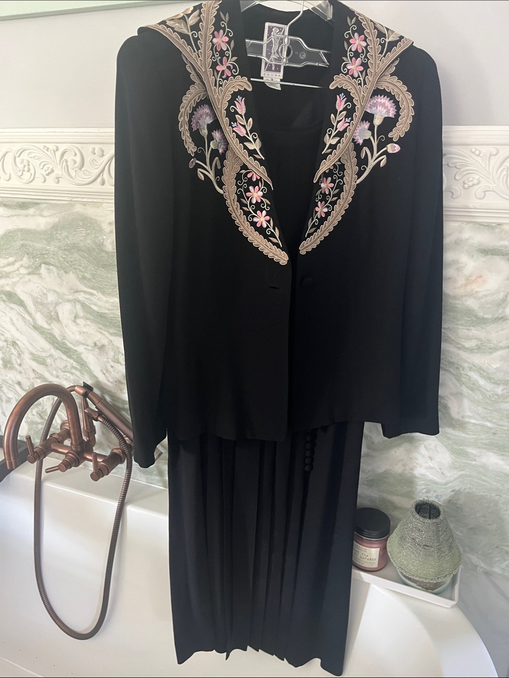 Black Embroidered Maxi Dress with Matching Jacket
